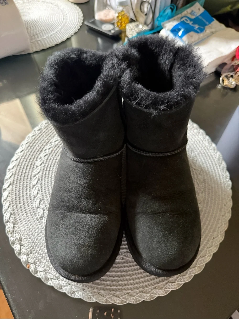 UGG women  Black Faux-Shearling Ankle Boots